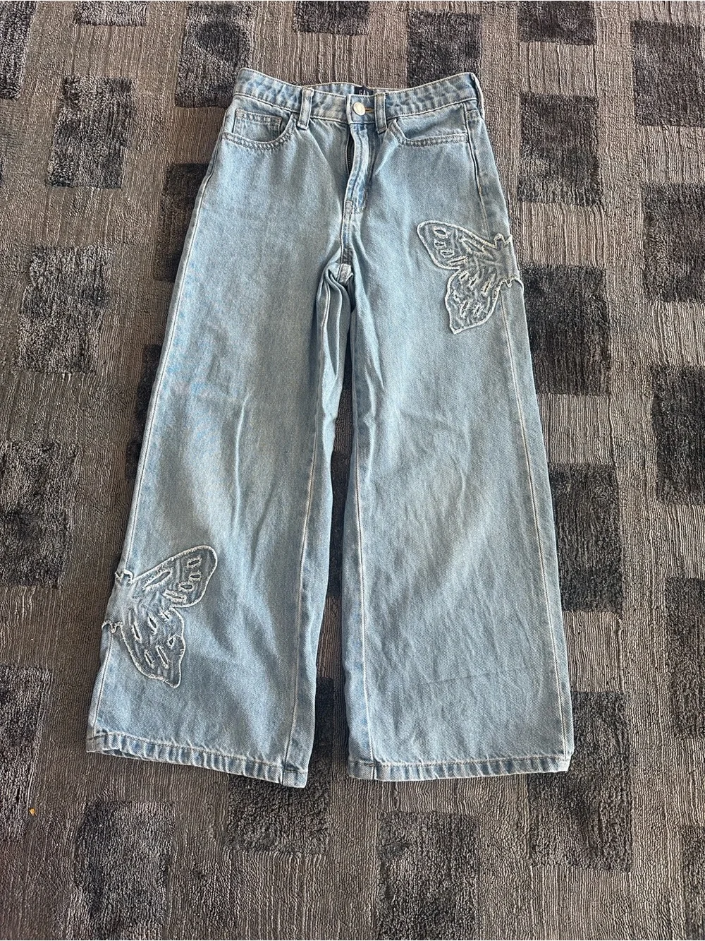 GAP Light Blue Wide-Leg Kids Jeans with Butterfly Appliqués